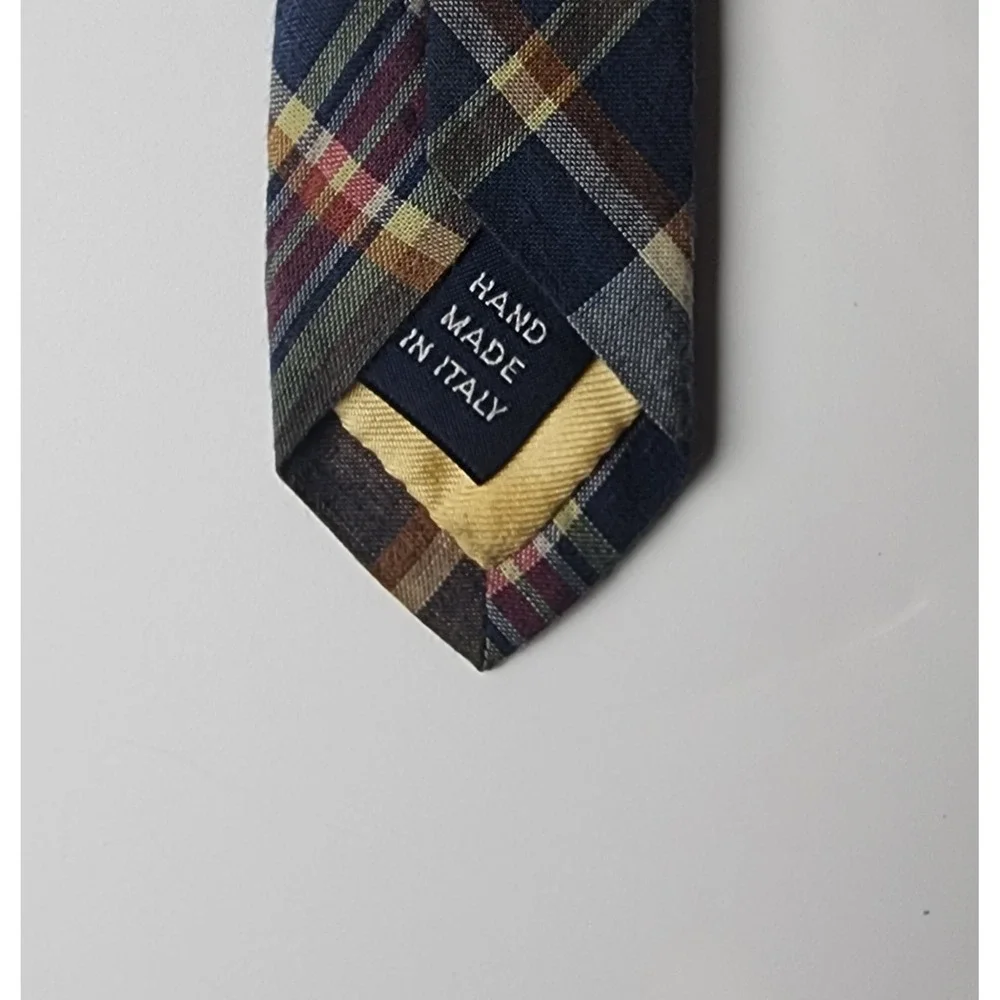 Polo Ralph Lauren Men's Tie Blue Brown Made in Italy Cotton Necktie Handmade Vtg